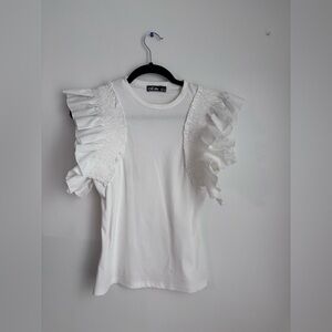 ChicMe white t shirt with ruffle sleeve S